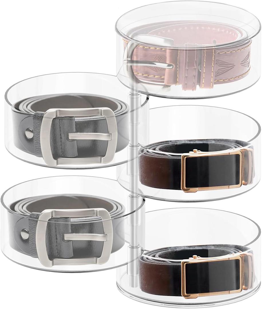 Belt Organizer, 5 Layers Acrylic Belt Storage Holder, Rotatable Belt Display Case, Clear Storage Box for Belt, Jewelry, Watch, Bracelets and Other Accessories