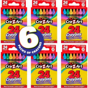Cra-Z-Art Crayons, Bulk Pack, 24 Count, 6 Packs of Crayons, Bulk School Supplies for Classroom, Back to School Essentials