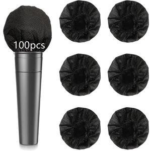 100PCS Microphone Cover Disposable Non-Woven Microphone Windscreen Protective Cap Karaoke Mic Cover for KTV Home Karaoke Bar News Interview (Black)