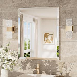 TokeShimi 24x30 Frameless Bathroom Mirror for Over Sink, Tempered Beveled Wall Mirror with 1" Beveled Edge, Shatterproof Rectangle Mirrored for Vanity, Living Room, Entryway, Restroom