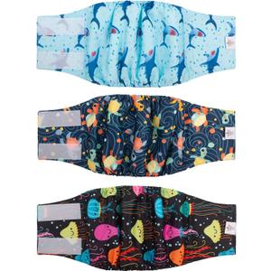 CuteBone Dog Diapers Male Washable Belly Band for Male Dogs Wraps 3pcs a Pack DM28M (M(14"-17"))