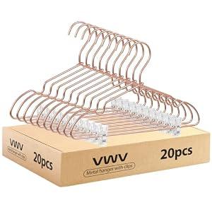 VWV Aluminum Clothes Hangers - with Adjustable Clips, 12.6 inches Long, 6.89 inches high, Suitable for Children's and Baby Clothes, 20-Pack in Rose Gold.