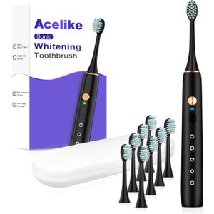 Whitening Electric Toothbrush for Adults and Kids, Rechargeable Toothbrush with 8 Brush Heads & Travel Case, 5 Modes & Smart Timer, 45000VPM Deep Clean, IPX7,One Fast Charge Last 120 Days - Black