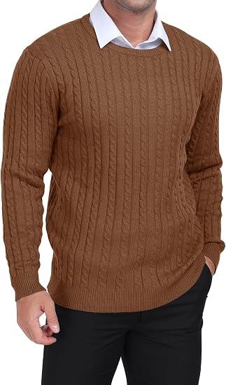 KUYIGO Mens Sweater Crewneck Cable Knit Pullover Sweater Casual Twist Textured Sweaters, XL