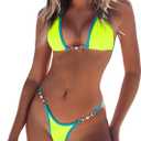 TASHEHE Women's Triangle Thong Bikini Set Sexy String Brazillian Two Piece Swimsuit Cute Bikini Bathing Suit (Neon Yellow, S)