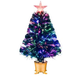 24 inch Green Pre-lit Mini Fiber Optic Christmas Tabletop Tree with Gold Pot and Adaptor 