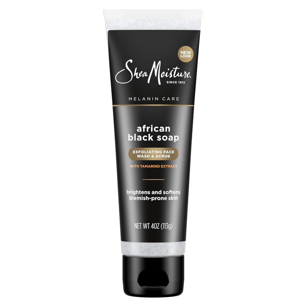 SheaMoisture Facial Wash and Scrub African Black Soap for Blemish Prone Skin to Clarify Skin 4 oz