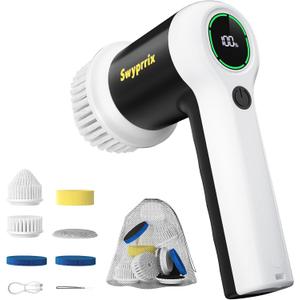 Electric Bathroom Cleaning Brush, Cordless Spin Scrubber Full Body Waterproof IPX7 with 6 Replaceable Brush Heads for Bathtub/Kitchen/Window/Home Cleaning -SD-CTB02 (Standard)