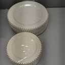 supernal 100pcs Ivory Plastic Plates with Gold Beads - Heavy Duty Christmas Disposable Plates Set Include 50 Cream Plastic Dinner Plate and 50 Dessert Plate Perfect for Wedding & Christmas Party