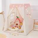 Frustum Design Kids Play Tent with Star Lights, Dual-Door Toddler Tent Indoor for Ages 4-8, Portable Toddler Playhouse Gift for Girls & Boys, Pink