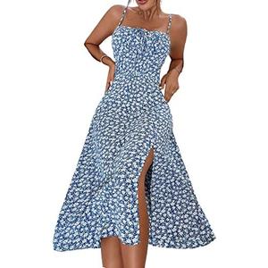 Floerns Women's Summer Split Thigh Spaghetti Strap Cami Midi Floral Dress Size S
