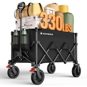 Wagons Carts Foldable, Collapsible Foldable Wagon 330lbs Capacity, Large Capacity Wagon Cart with All-Terrain Wheels,Heavy Duty Utility Wagon Cart with Brakes for Camping Shopping Sports (180L, Black)