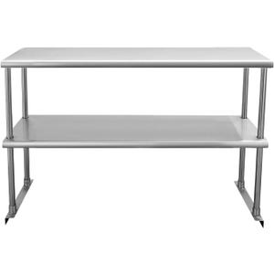 Profeeshaw Stainless Steel Overshelf for Prep & Work Table 12 x 36 NSF Commercial Adjustable Double Shelf 2 Tier for Restaurant, Bar, Utility Room, Kitchen and Garage