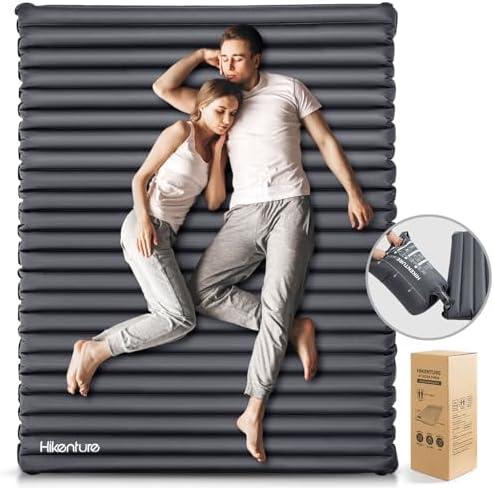 Hikenture Double Sleeping Pad for Camping, 4" Extra-Thick Camping Mattress 2 Person, Inflatable & Ultralight Sleeping Mat for Backpacking, Hiking (Grey Pumpsack, Full XL)