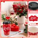 50 Pcs Disposable Paper Cups with Lids and Sleeves 16 oz Red White Hearts Paper Coffee Cups for Wedding Anniversary Party Supplies