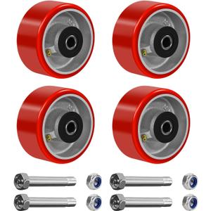 4" x 2" Caster Wheels, 1/2" Bore Axle Heavy Duty Industrial Wheels, Polyurethane on Cast Iron Wheel, Set of 4 Replacement Wheels for Cart Toolbox (4 Wheel)