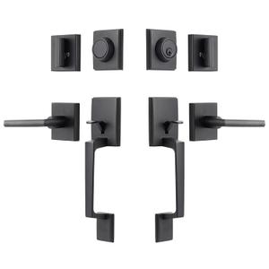 NeuType Front Door Handle Set Matte Black Double Door Handle Set with Dummy Heavy Duty Double Door Lock Set, with Single Cylinder Deadbolt and Lever Handle, Compatible with Right & Left Handed Doors
