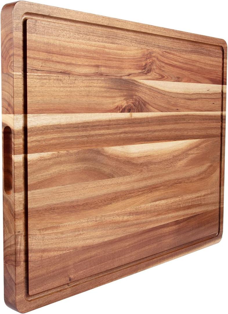 Large Acacia Wood Cutting Boards for Kitchen, 24 x 18 Inch Extra Large Wooden Cutting Board with Juice Groove, Reversible Butcher Block Cutting Board for Meat and Veggies (24"L x 18"W)