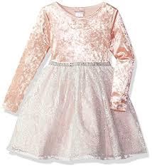 Youngland Little Girls Velvet To Lace Party Dress Pink Ivory-6