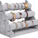 Polmart Black Long Velvet Bracelet/Watches/Jewelry T-Bar Display (Black Velvet, T-Bar) (1, Gray Velvet, 3-Tier)