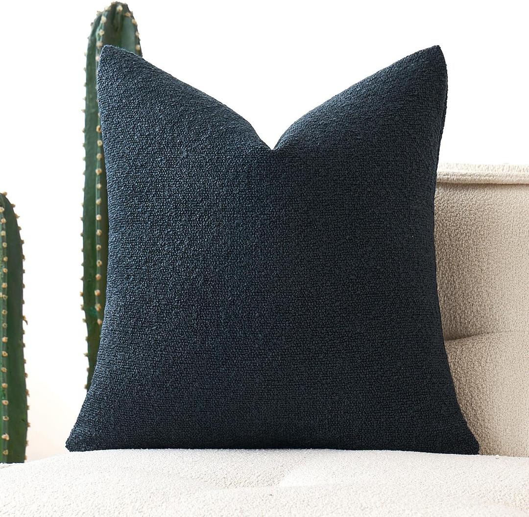 MIULEE Textured Boucle Throw Pillow Cover Navy Blue Accent Solid Eruo Sham Pillow Case Decorative Soft Pack of 1 Couch Cushion Chair Sofa Bedroom Livingroom Home Decor,24x24 Inch