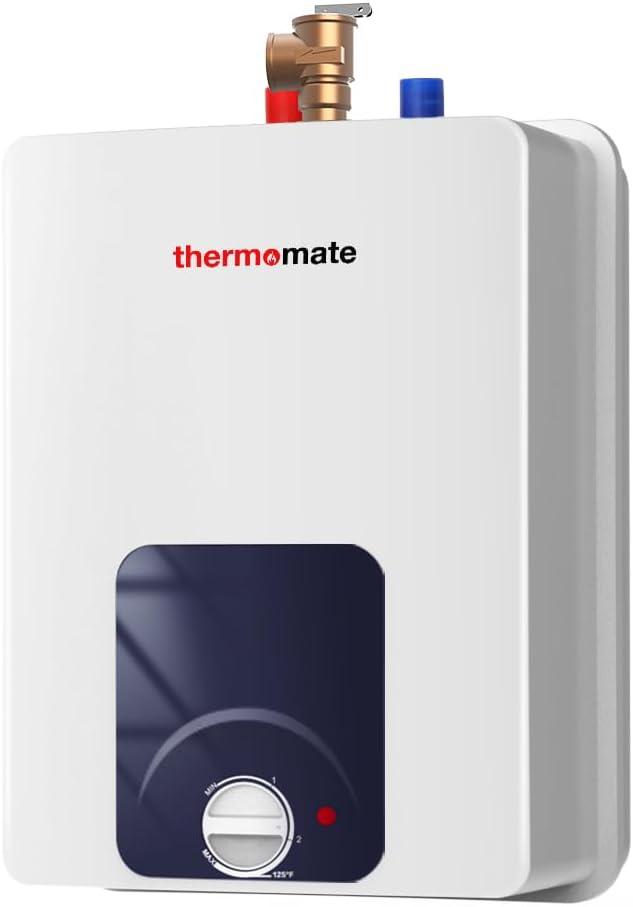 thermomate Mini Tank Water Heater Electric, ES250B 2.5 Gallon Point of Use Under Sink Water Heater, 120V Corded Wall or Floor Mounted, UL Listed