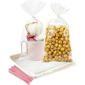 Clear 7x15 Inches 100 Pcs Twist Ties Cellophane Bags Gift Bulk Christmas Treat Bag Party Favor Snack Food Packaging Kids Goodie Cello Wrapping For Cookie (Transparent)