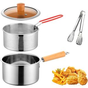Small Stainless Steel Deep Fryer Pot With Fry Basket, 2.5L Small Capacity Deep Fryer with Lid, Stock Pot,Stove Top Cooking Pot Deep Fryer With Basket For Cooking Chicken Wings, Seafood