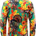 JOTOOK Mens Christmas Shirts Funny Turkey Thanksgiving Shirts Santa Claus Long Sleeve Button Down Shirt (S)