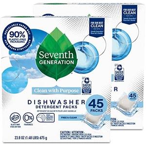 Seventh Generation Dishwasher Detergent Packs Free & Clear Pack of 2 for sparkling dishes Dishwasher tabs 45 count
