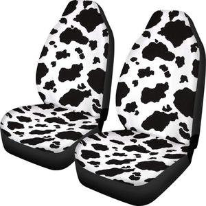 Dreaweet Stylish Cow Print Auto Seat Covers Black&White Front Seat Protector Fit for Most Cars, Sedan, SUV, Van 2 Pcs