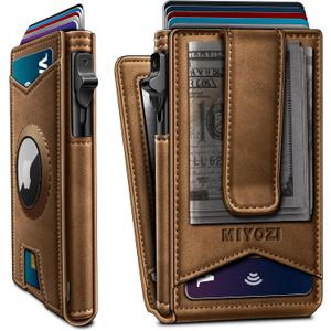 Airtag Wallet for Men Money Clip 9-Card Pop-Up Credit Card Holder with ID Window RFID Blocking Metal Case Magnetic Closure Front Pocket Wallet Gift Box | with Money Clip, Gift Boxed, Slim, RFID Blocking, Pop-up Card Case, Flip (Tiger Eye045)