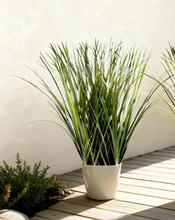 14-Inch Fake Grass Plant in Ceramic Pot Artificial Potted Plants 