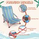 Wenqik 4 Pcs Low Seat Blue Plastic High Back Reclining Beach Chairs with Carry Bag Portable for Outdoor Beach Camping Lawn(Green)
