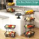 4-Tier Vegetable Fruit Basket for Kitchen, Rolling Pantry Floor Organizer and Storage Cart with Wheels, Stackable Wire Product Basket Stand Potato Onion Bins Snack Rack for Pantry