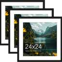 Picrit 24x24 Picture Frame 3 Pack, Black Poster Frame, Display Poster 20 x 20 with Mat or 24 x 24 without Mat for Horizontal or Vertical Wall Mounting