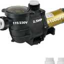 2.5HP PureBy In/Above Gound Pool Pump, 115/230V Dual Voltage Pool Motor, Flow Rate 6480GPH, 2" Port Size with 1.5" & 2" NPT Adapters