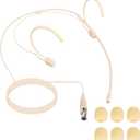 3 Pack Microphone Headset - Discreet Over-Ear Headworn Earset with Hanging Mic, Compatible with Shure Wireless Bodypack Transmitters - Ideal for Live Performances, Theater, Lectures & Public Speaking