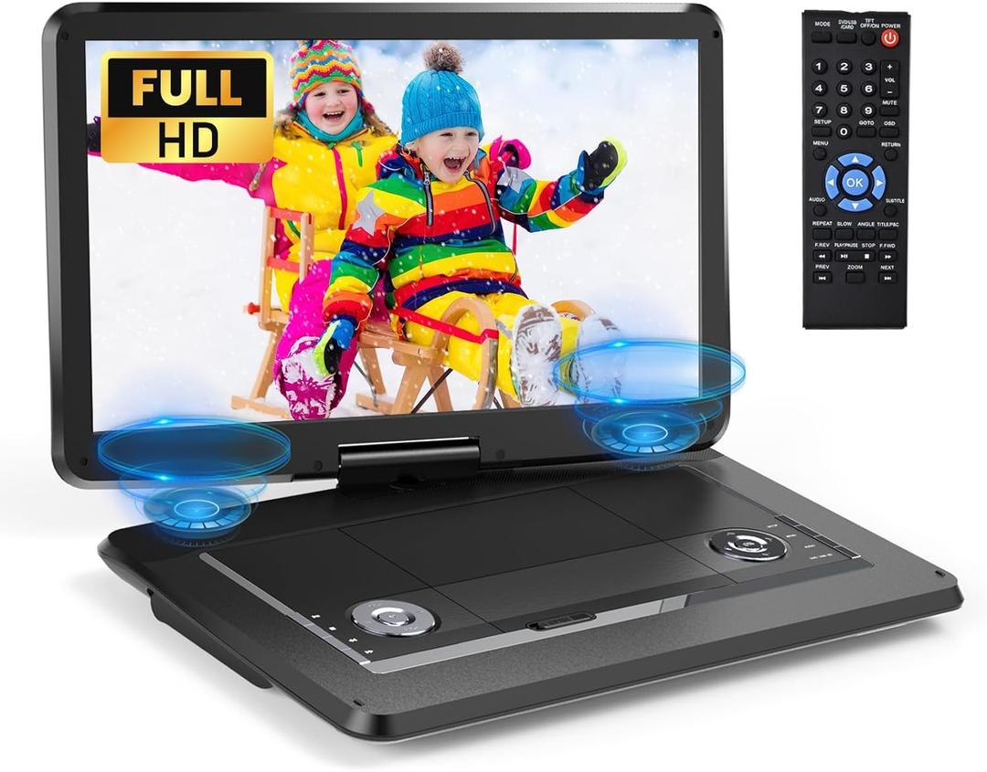 Arafuna 18" Portable DVD Player with with 5-Hour Rechargeable, 16" HD Swivel Screen with Dual Stereo Speakers, Support USB/SD/Sync TV, Regions Free