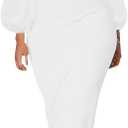 BestGirl Women's Bishop Sleeve Bodycon Dresses Work Casual Floral Print Pencil Midi Dresses Large, A White