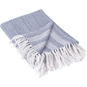 DII Herringbone Striped Collection Cotton Throw Blanket, 50x60, Nautical Blue