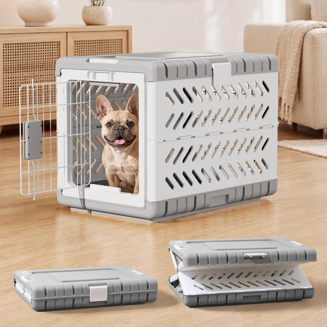 36" L Travel Dog Crate -Collapsible Dog Crate for Large/Medium Dogs, No Tools Required with Space Saving Design, Portable Foldable Dog Carrier with 2 Smooth Wheels, Handles for Easy Moving, Grey, Size: 36.4"L x 22.8"W x 25.8"H