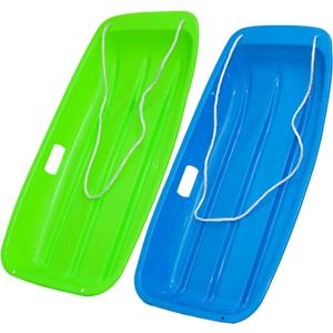 Toboggan Snow Sled for Adult and Kids-Durable Cold Resistant Flexible Design,Fits 1-2 Riders with Pull Rope & Handles for Winter Outdoor Sports-35 Inch (Green-Blue)