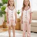 HONGTEYA 3 Piece Girls Clothes Sets, Silk Satin Teens Outfit Size 8-15 Years (Pink, L)