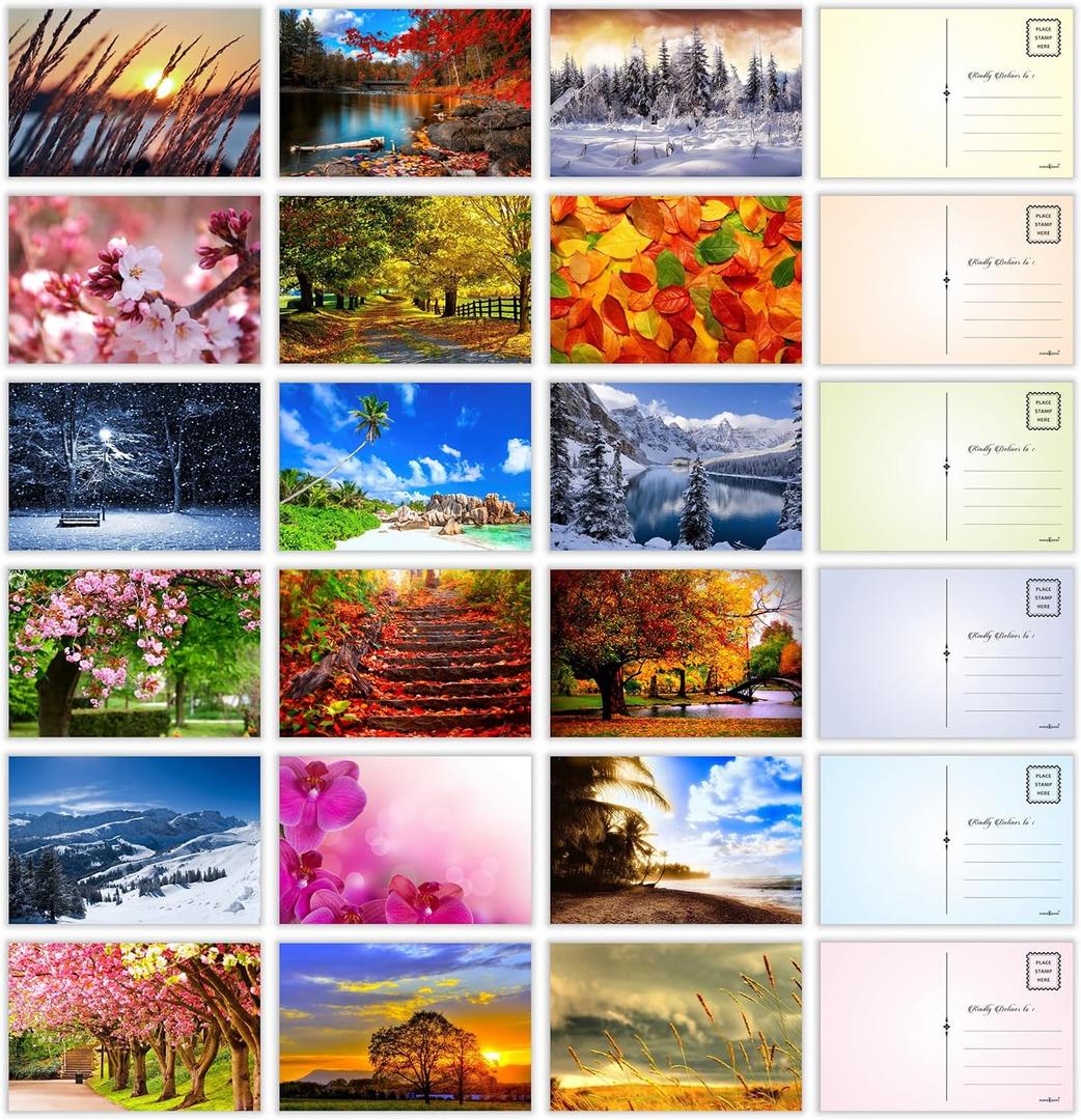 PARTH iMPEX Seasonal Nature Postcards - (Pack of 54) 4"x6" Bulk Variety of Fall Autumn Winter Summer Spring National Parks Theme with Mailing Side - all Occasion Cards