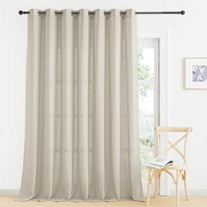 RYB HOME Semi Sheer Curtains - Linen Blend Textured Light Filtering Country Rustic Window Decor Drapes for Living Room Sliding Glass Door, W 60 x L 108 inches, Angora, 1 Panel
