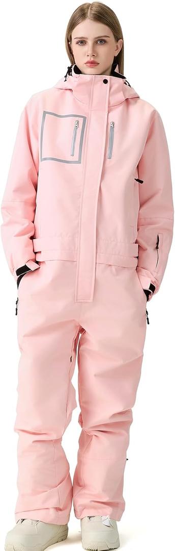 WOWULOVELY Women's Ski Suit One Piece Snowsuits Jumpsuits Windproof Waterproof Warm Breathable Snowsuit for Snow Sports (Medium, Pink)