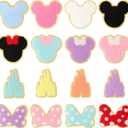 16 Pcs Chenille Bear Patches, EVERMARKET Cute Iron on Bear Bows Castle Patches Chenille Embroidered Applique Patch for Clothing Sew on Glitter Trimmed Decorative Patch for DIY Decors