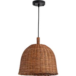 3-Light Dark Curry Rattan Pendant Light,13.77" Rustic Hanging Light,Brown Wicker Pendant Light Hand-Woven Rattan Chandelier for Workplace Dining Living Bedroom Kitchen Farmhouse