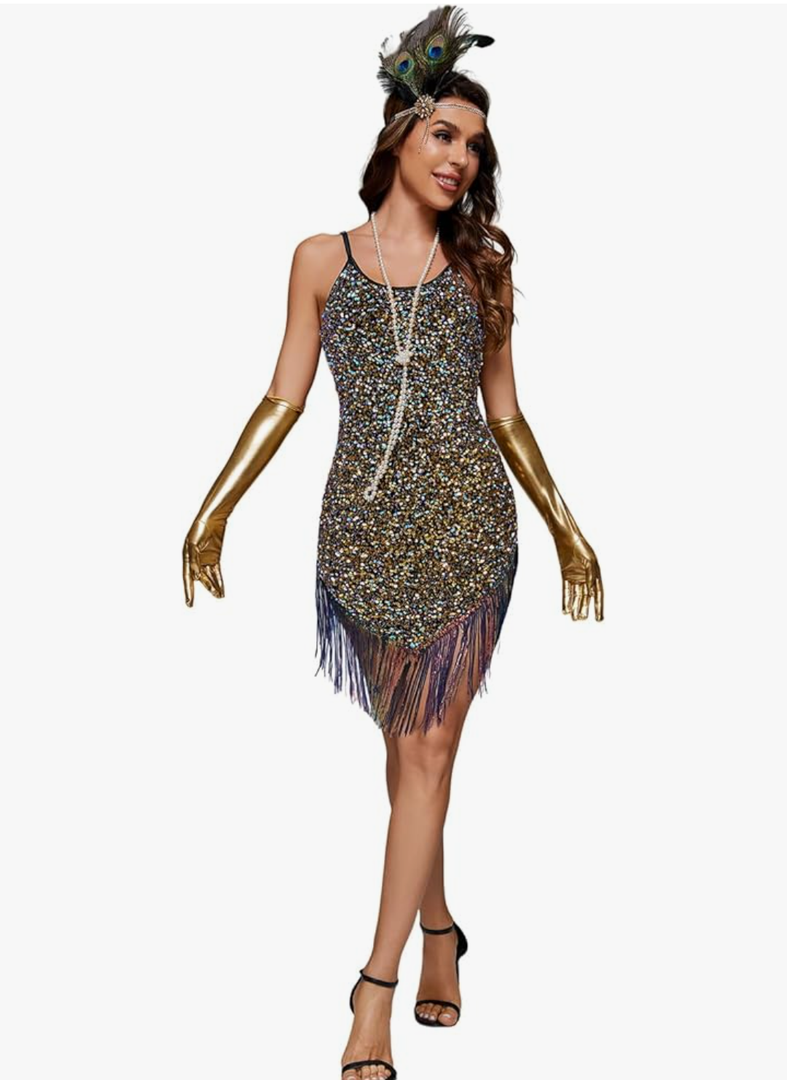 Women's 1920s Flapper Sequin Fancy Costume Dress For Great Gatsby Theme Party Dress XS